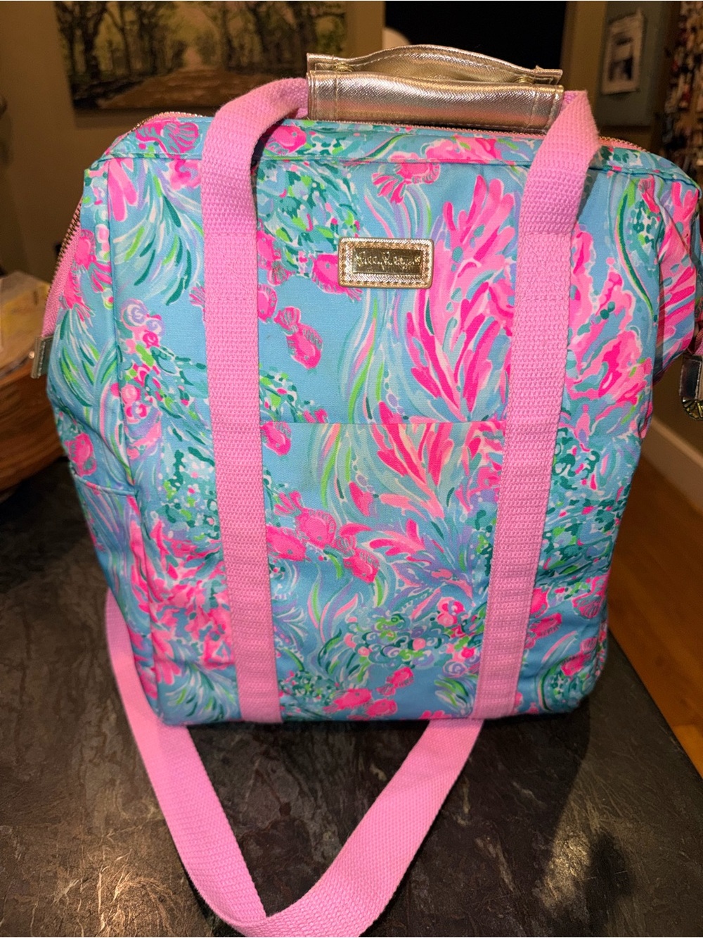 Lilly Pulitzer Blue & Pink Floral Cooler Tote Bag